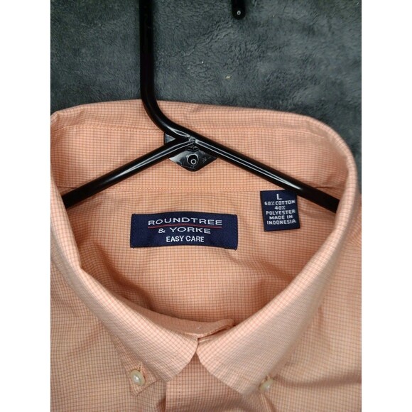 Men's Roundtree Yorke Button Down Shirt Large Short Sleeve Apricot - Picture 3 of 5